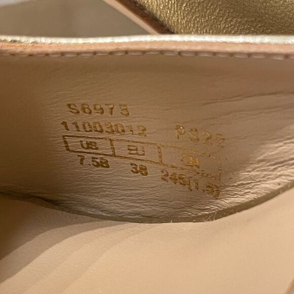 Stuart Weitzman 7.5 Gold Tia Slide Sandals | Calfskin Leather Heels Spain $395 - Picture 9 of 9